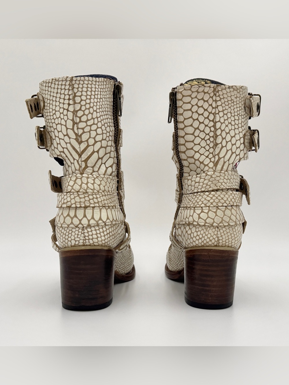 FREEBIRD By Steven CLOVER | Rare OG White Snake Maryjane Heeled Booties - Sz 8 - Picture 7 of 11
